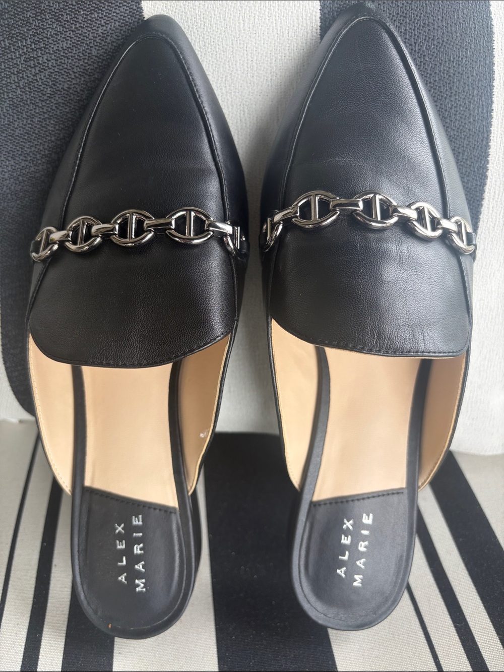 Alex Marie Black Chain-Accent Pointed Toe Mules size 8.5